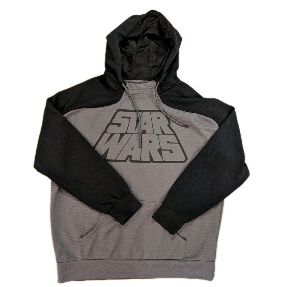 Star Wars Men’s Hoodie XL Gray Black Pullover Sweatshirt Logo Hooded Jumper